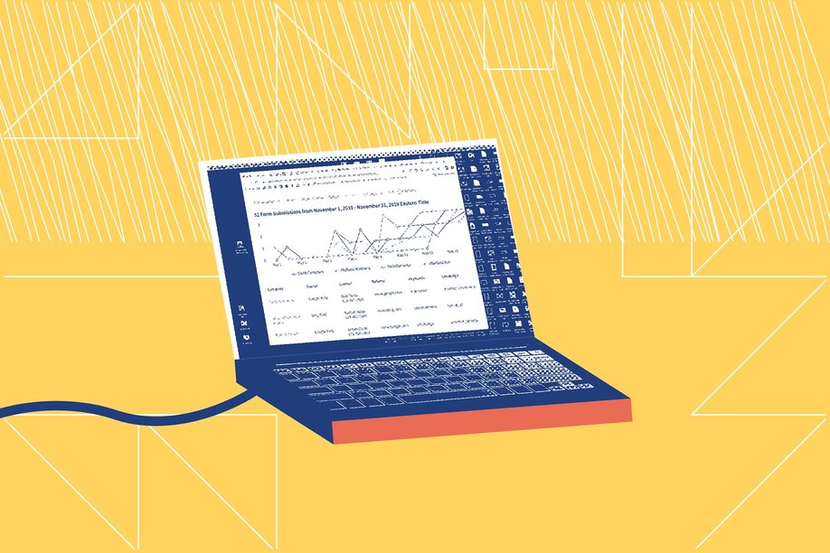 illustration of laptop plugged into charger with graphs on the screen