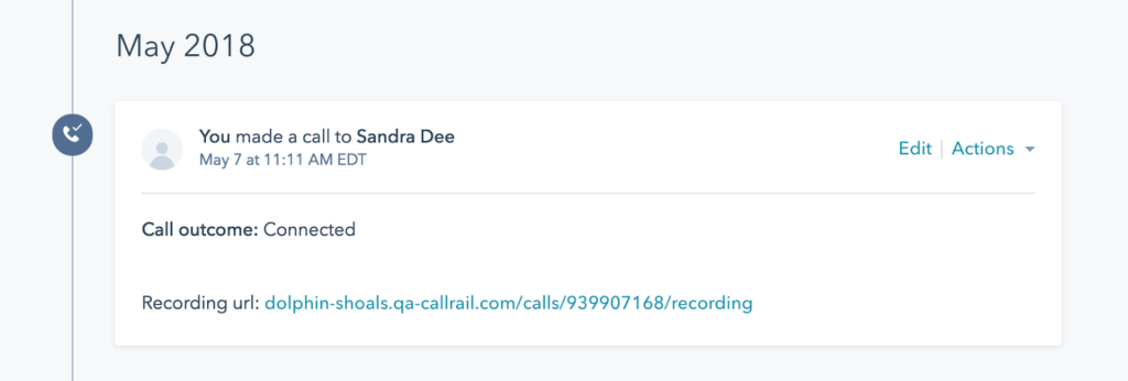 call recording data shown in hubspot contact record