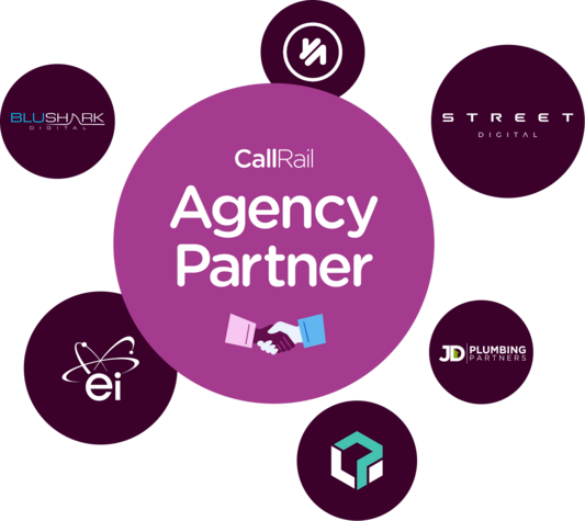 CallRail Agency Partner logo surrounded by logos of various partner companies.