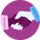Illustration of two hands shaking inside a purple circle.