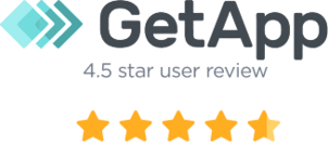 GetApp logo with 4.5 star rating and five yellow stars