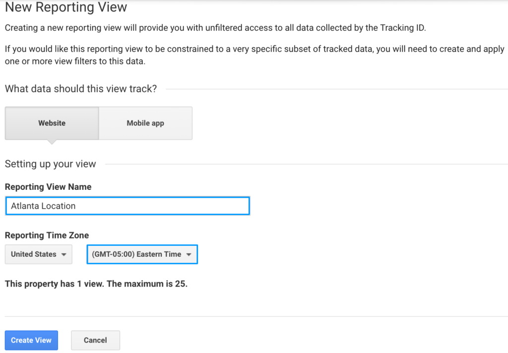 Google Analytics create a view setup