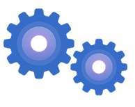 Two blue gears or cogs