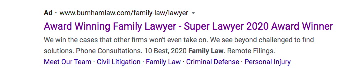 award winning family lawyer SERP