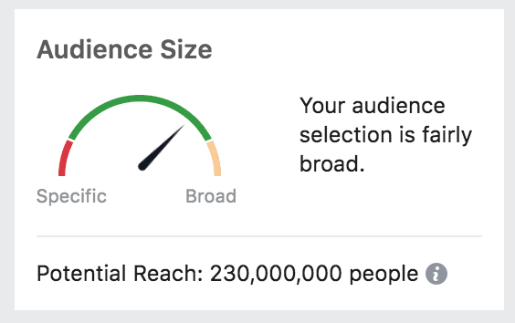 Estimated Target Audience Size in Facebook settings