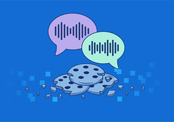 conversation bubbles floating above a pile of cookies