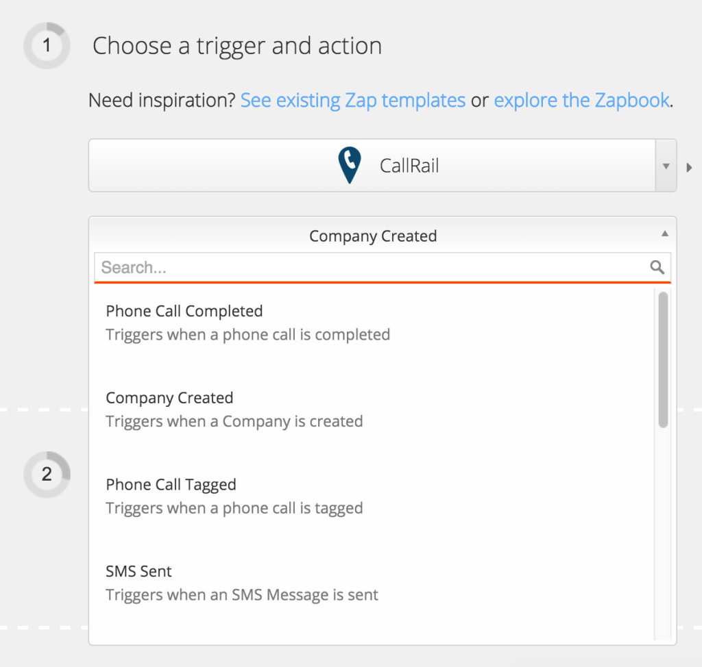 Choose CallRail as a Zapier Trigger