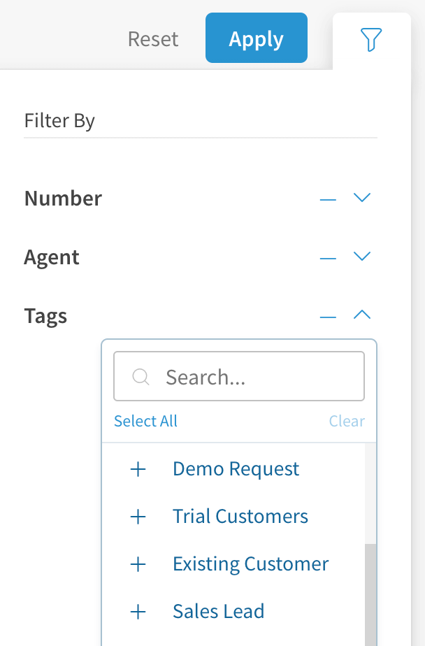 filter calls in callrail's lead center 