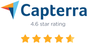 Capterra logo with 4.6 star rating and five yellow stars
