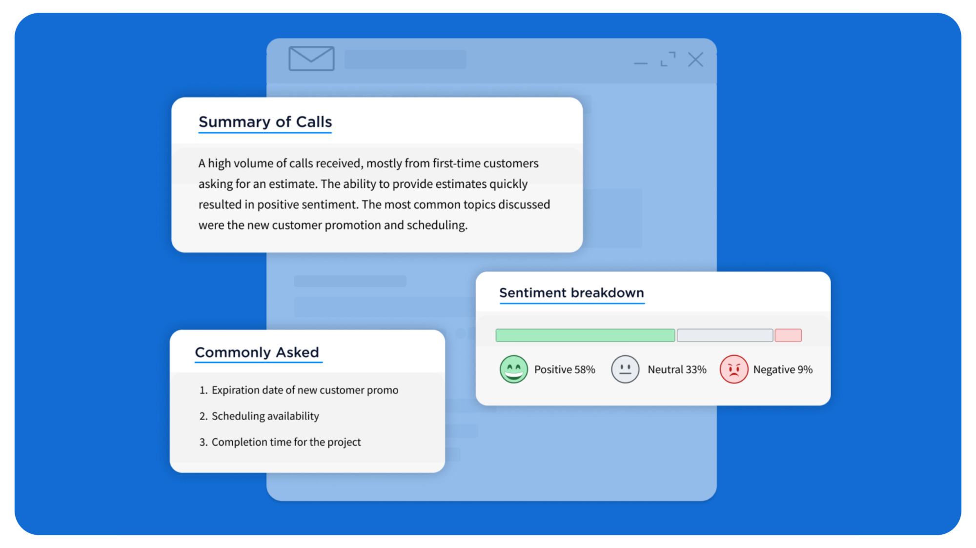 AI summary of 3 questions asked during a phone call