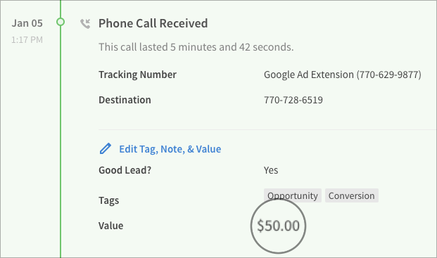 Phone call recieved value