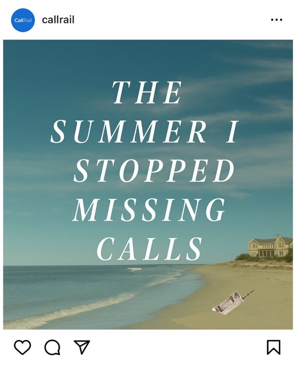 A movie-style poster on a beach with an old-fashioned cell phone in the sand. Text reads, "The summer I stopped missing calls."