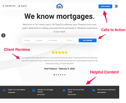 DK Home Loans landing page