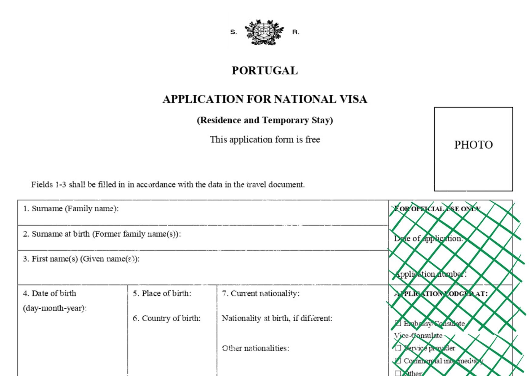 Portuguese visa application form step 1