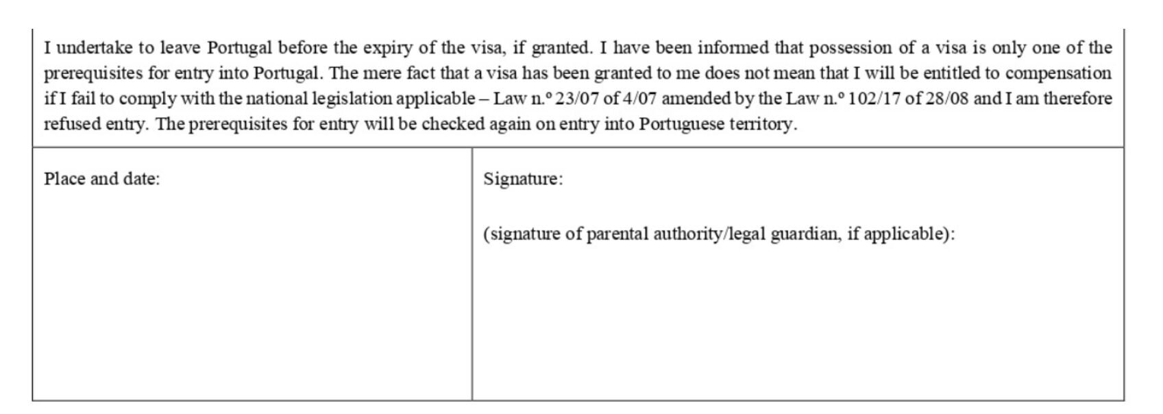 Portuguese visa application form step 11