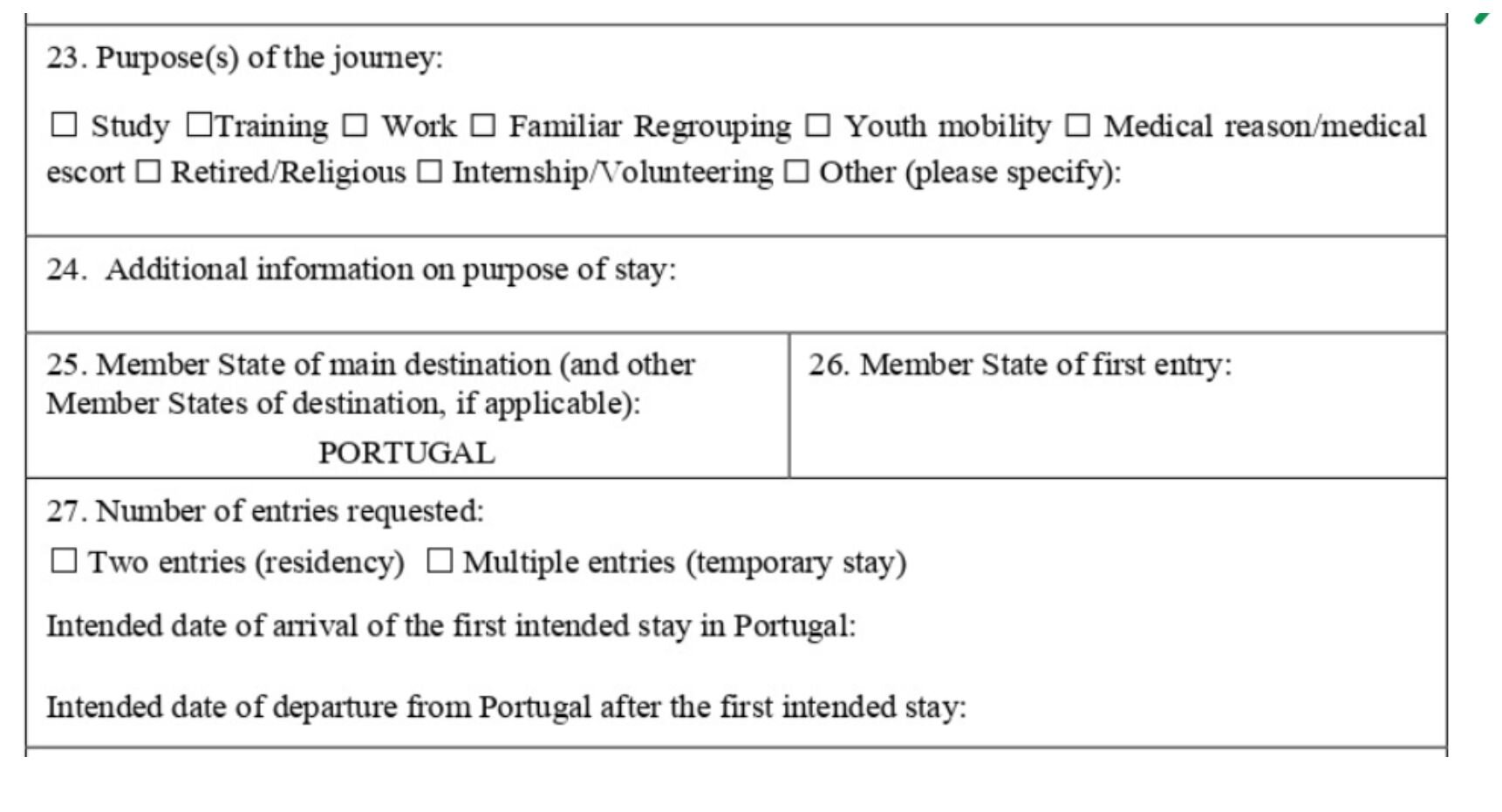 Portuguese visa application form step 7