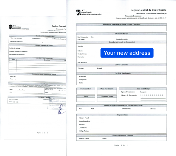 NIF mit aktualisierter Adresse