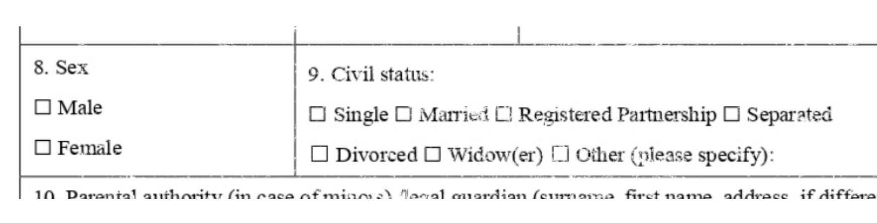 Portuguese visa application form step 2