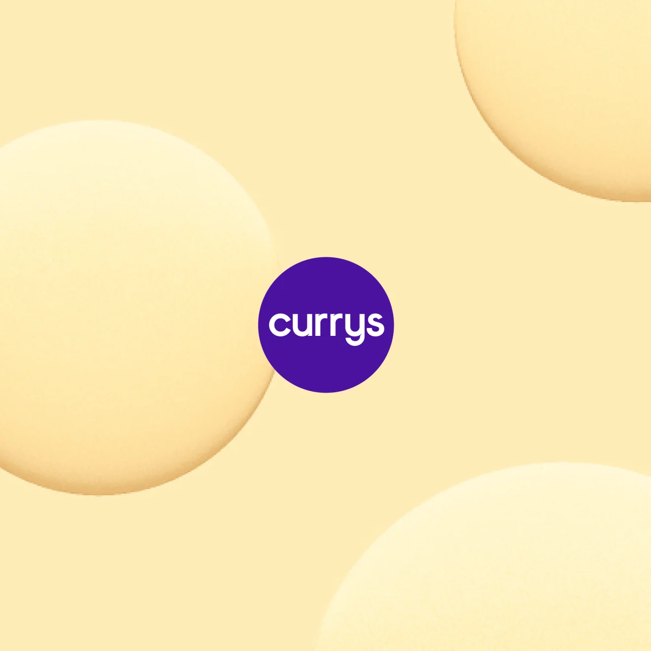 Currys brand identity circle logo on cream background representing technology and home appliance retailer