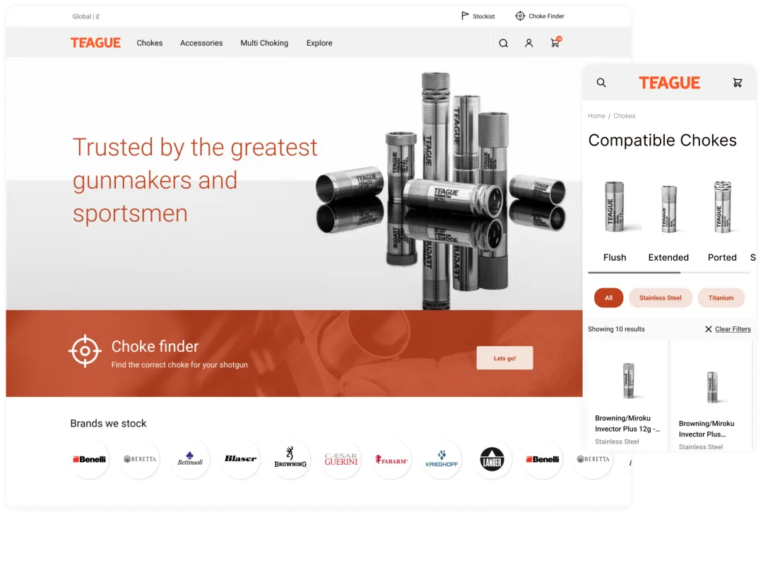 Teague eCommerce website mockups showing 45% conversion boost from Luma to Hyvä migration