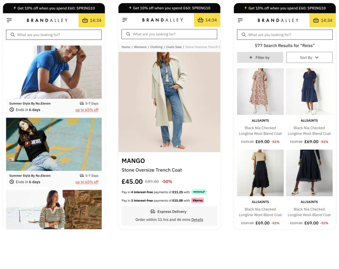 BrandAlley eCommerce website mockups showing 46% revenue increase from CRO program