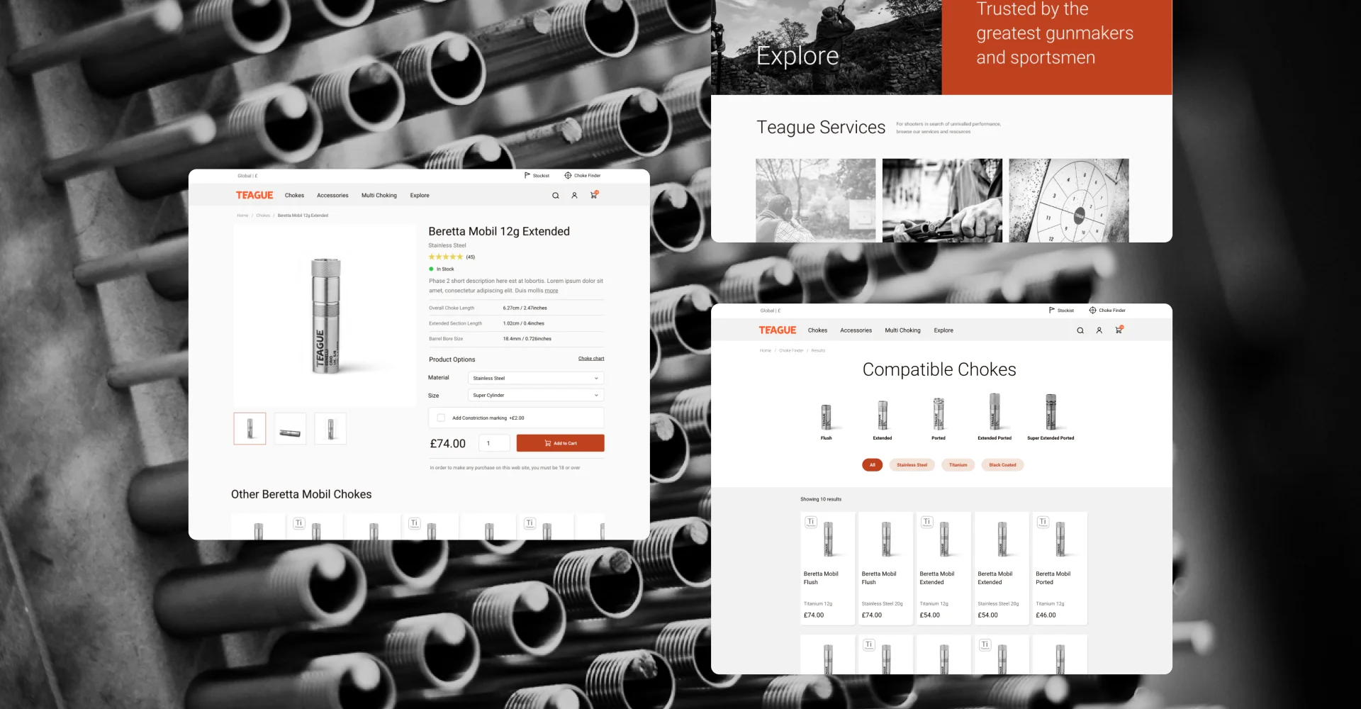 Teague Chokes product pages and compatible chokes finder tool showcasing intuitive product discovery interface and multi-configuration options