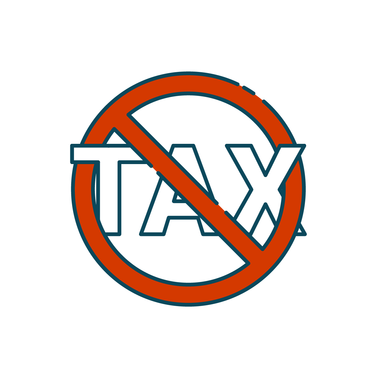 The word tax crossed out with a ban symbol