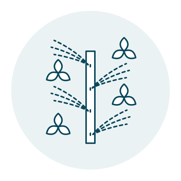 Illustration of liquid spraying through small holes in a pipe.