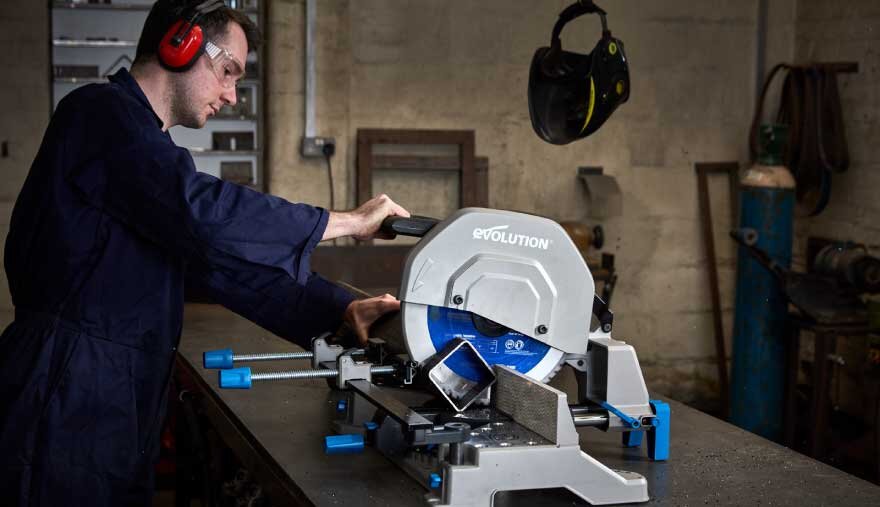 Introducing the World’s First 14" Steel-Cutting Mitering Chop Saw, from Evolution Power Tools