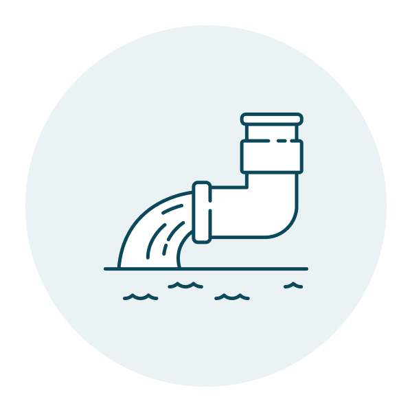 Illustration of liquid pouring out of a pipe.