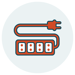 Protect Your Equipment with Surge Protectors: icon showing a surge protector