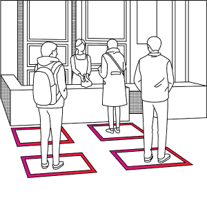 diagram showing floor tape marking social distancing positions