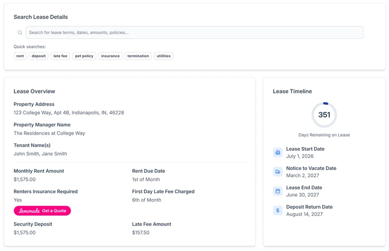 Personalized lease dashboard preview