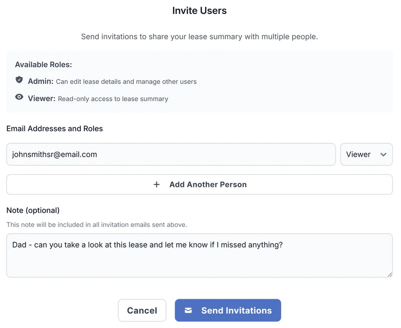 Collaborate and share lease details preview