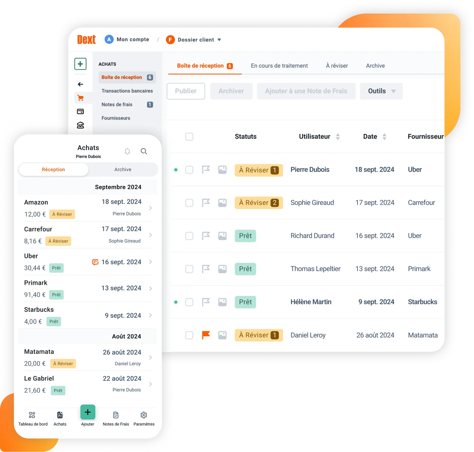 Interface utilisateur du logiciel de saisie comptable Dext