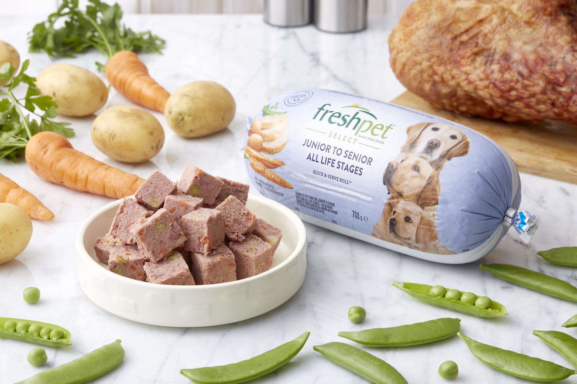 Freshpet® Junior to Senior All Life Stages Recipe on a kitchen table