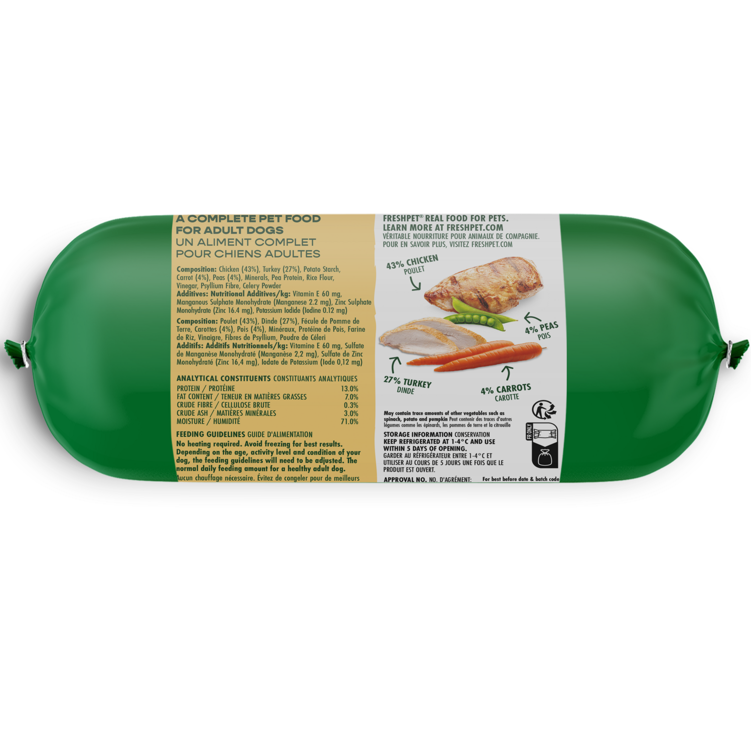 Back package image of tender chicken recipe with peas and carrots 700g