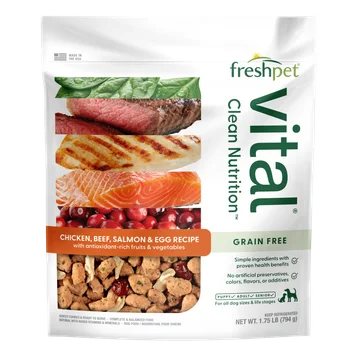 grain free chicken, beef, salmon & egg recipe with antioxidant-rich fruits & vegetables