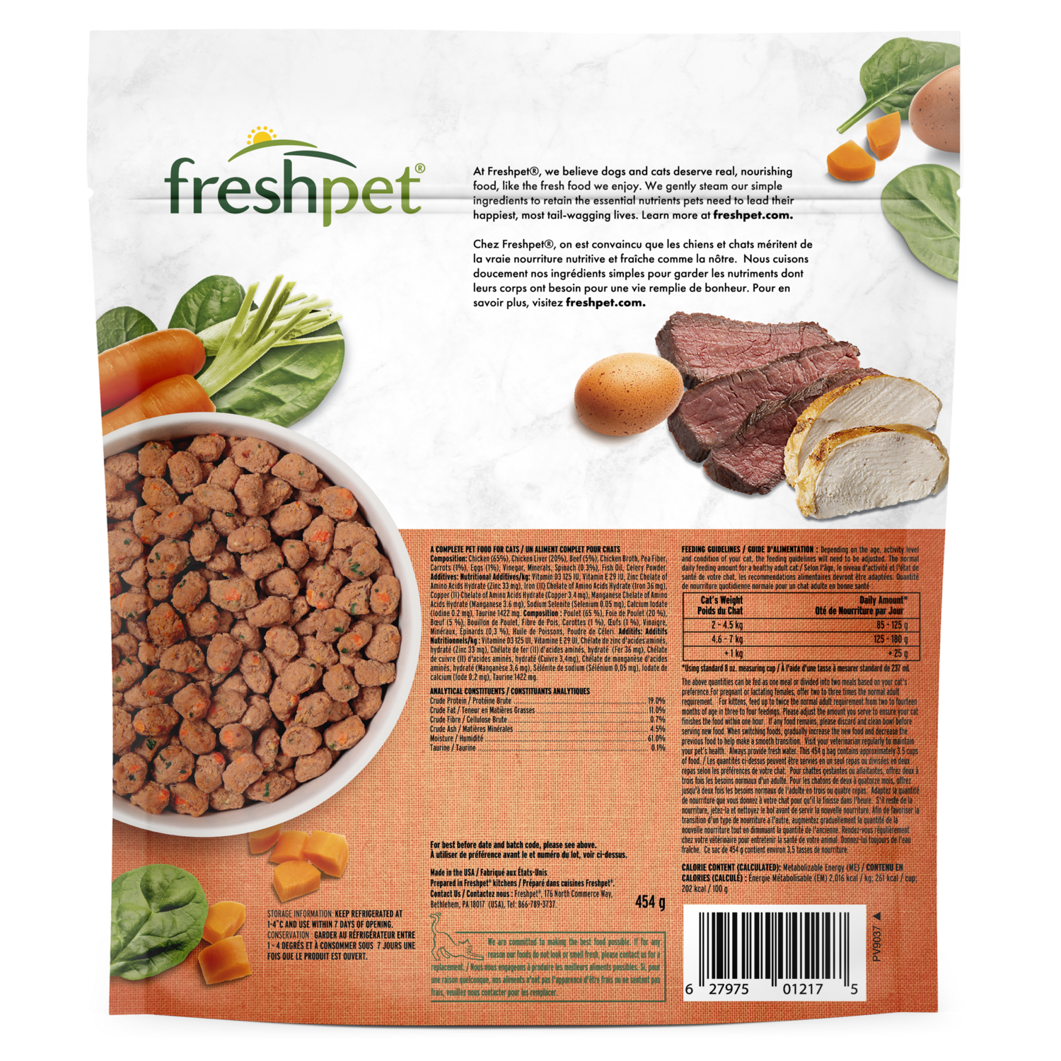 Back package image of Freshpet® Tender Chicken, Beef, & Vegetables Cat Food