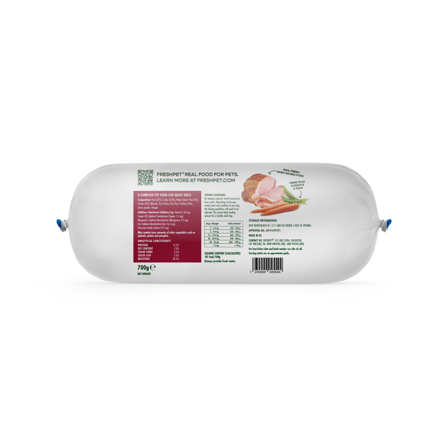 Back package image of tasty pork recipe with peas and carrots