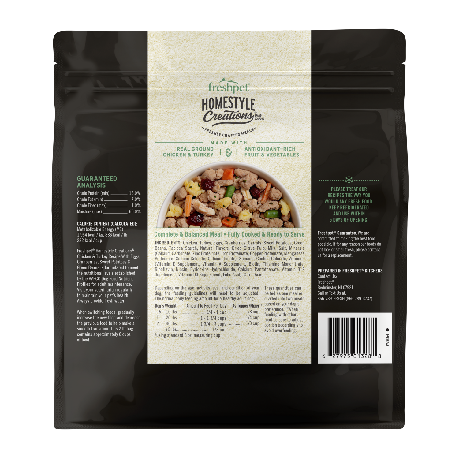 Back package image of Freshpet® Homestyle Creations™ Chicken & Turkey Dog Food