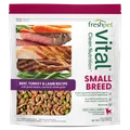 Front package image of small breed: beef, turkey & lamb recipe with green beans, carrots & whole grain