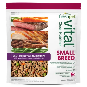 small breed: beef, turkey & lamb recipe with green beans, carrots & whole grain