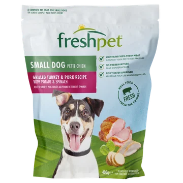 small dog grilled turkey & pork recipe with potato & spinach