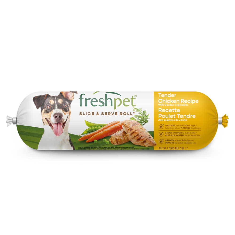 Front package image of tender chicken recipe with peas and carrots
