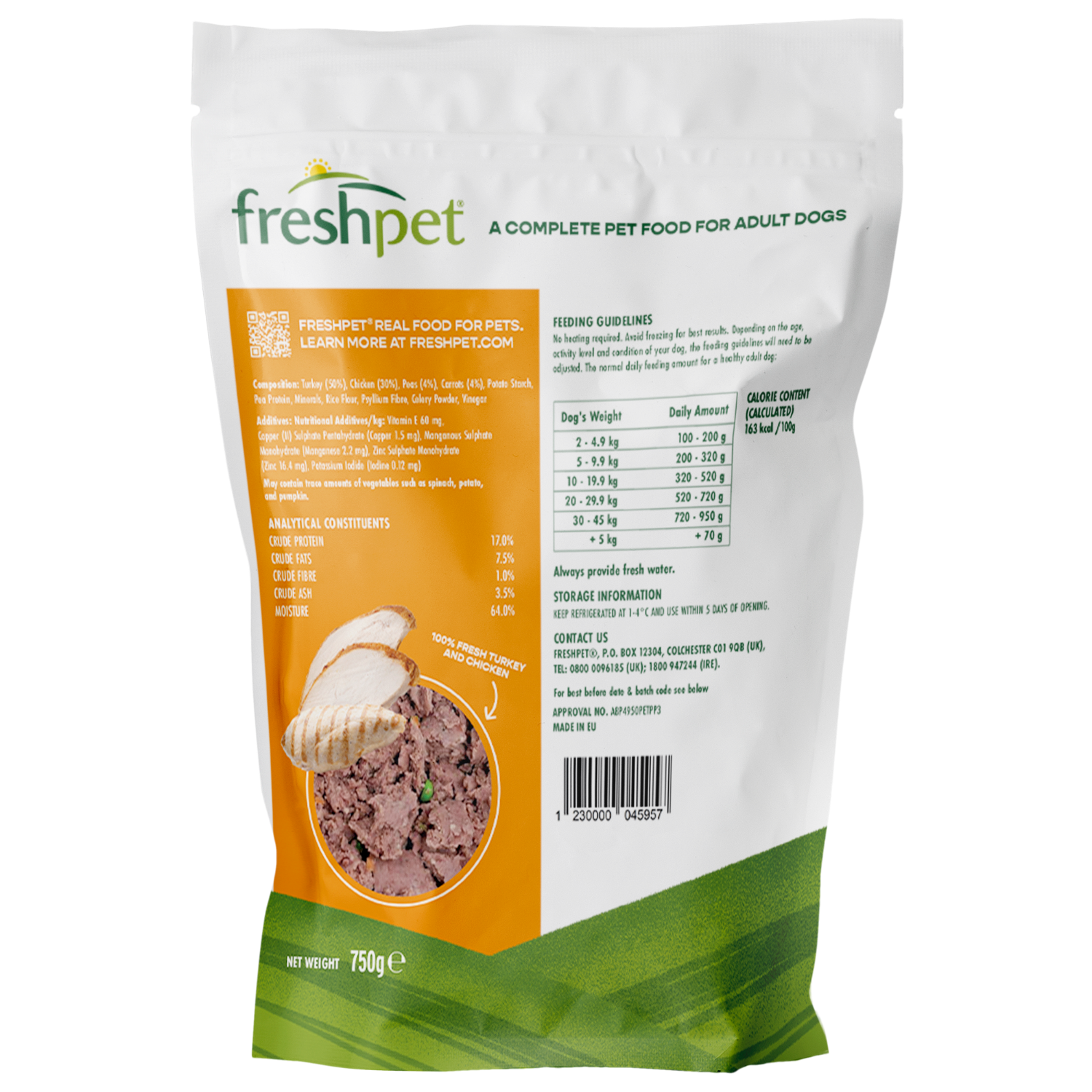 Back package image of Freshpet® Chicken & Turkey Recipe with Peas & Carrots