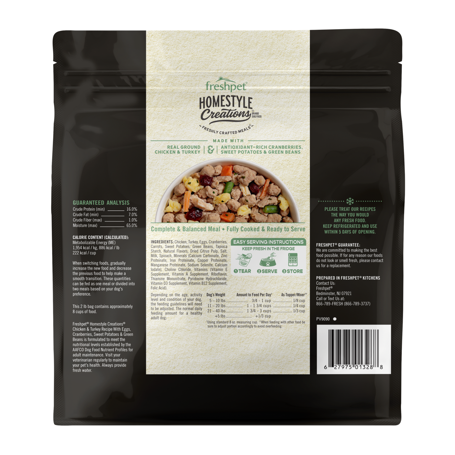 Back package image of Freshpet® Homestyle Creations™ Chicken & Turkey Dog Food