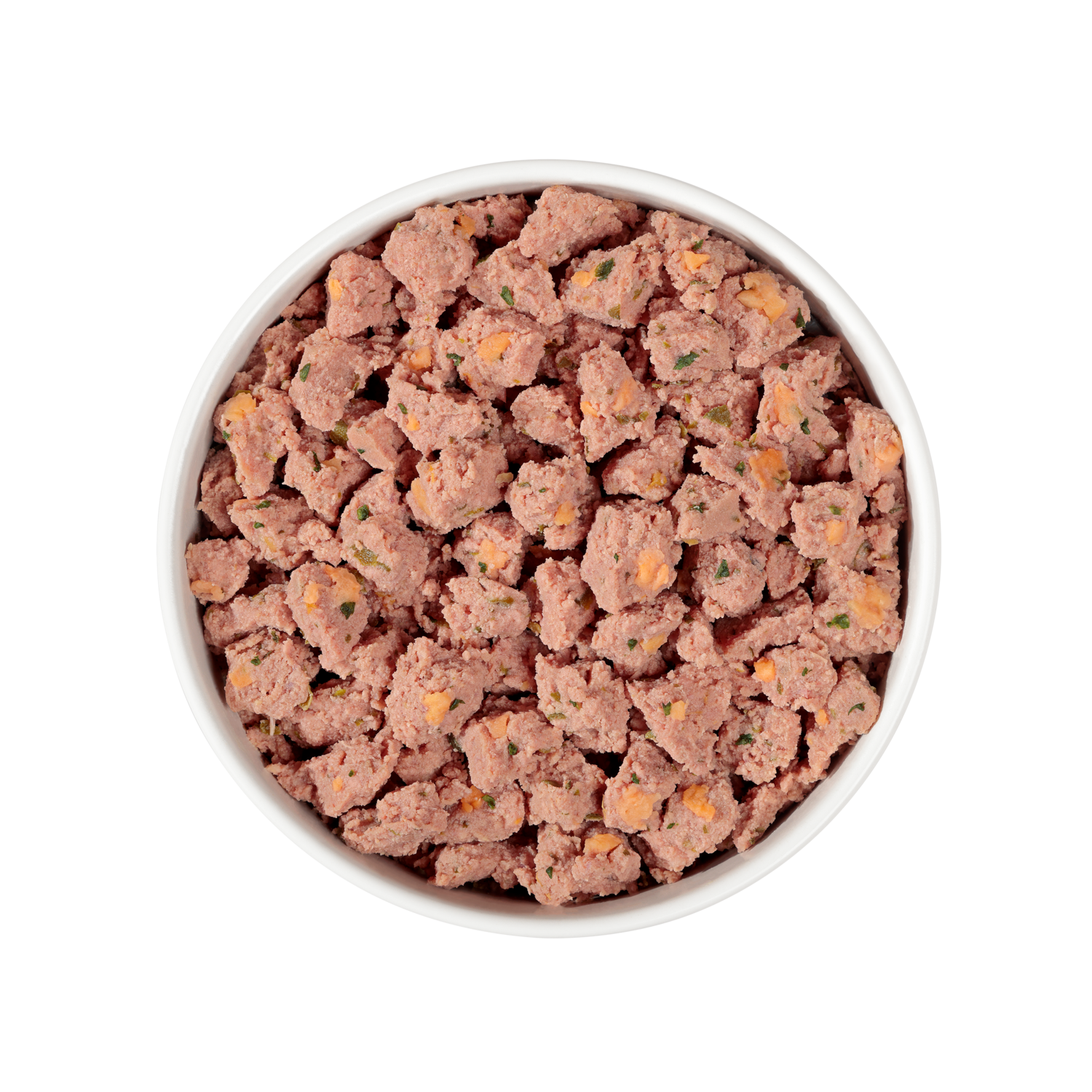 Image of a bowl containing puppy: chicken, beef & salmon recipe with sweet potatoes & spinach