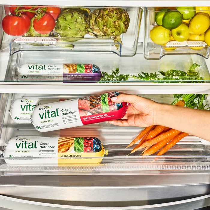 Vital Clean Nutrition dog food in refrigerator