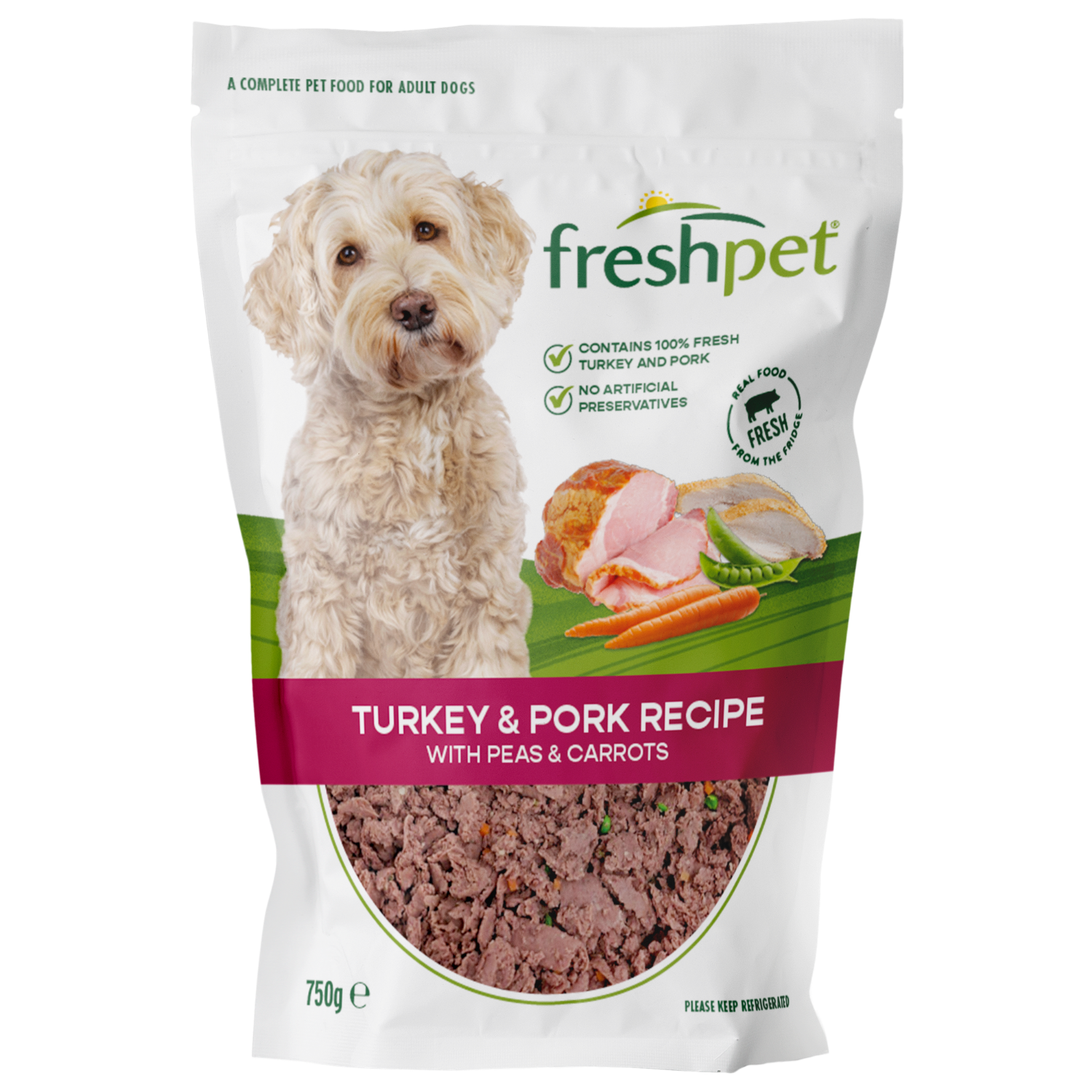 Front package image of Freshpet® Turkey & Pork Recipe with Peas & Carrots